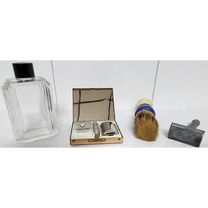 Vintage Gillette Travel Shave Kit w/ YUMA Razor Brush & Aftershave Bottle